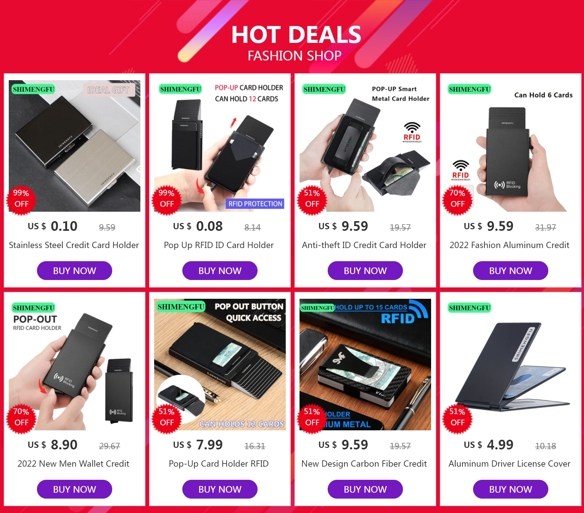 Pop-Up Card Holder RFID Protection Slim Aluminum Men Wallet Elasticity Back Pouch ID Credit Case Travel Cardholder Women Purse - Smarsty