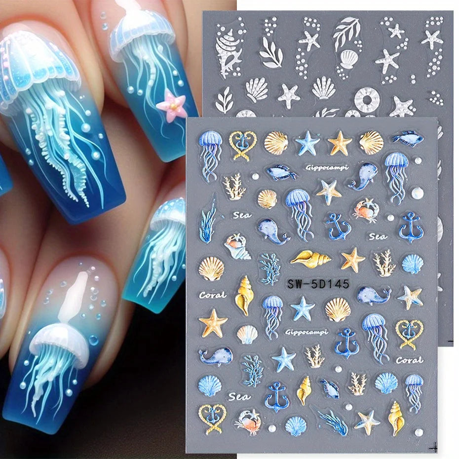 Summer Beach Jellyfish Nail Stickers for Unique Manicure - Smarsty