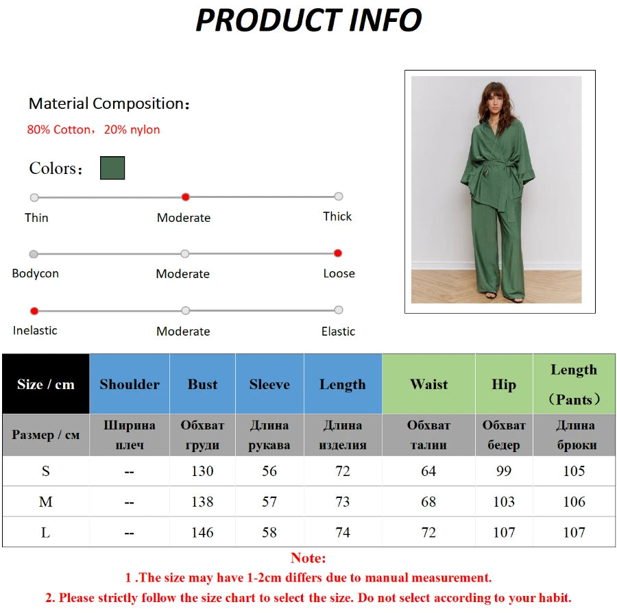 Mozuleva Women's Long Sleeved Pajama Set New Autumn Green Lace Up Pajamas Loose Pants Leisure Home Clothing 2-piece Set - Smarsty