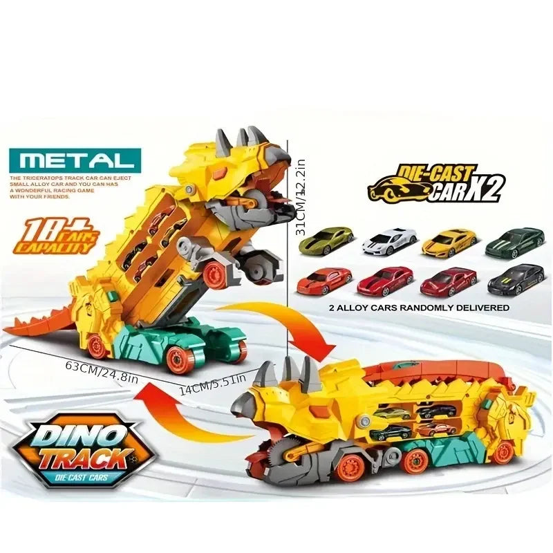 New product folding dinosaur Transporter Car Toys competitive game roll to eat & store die-cast cars(Come with2 Metal Cars) by Smarsty