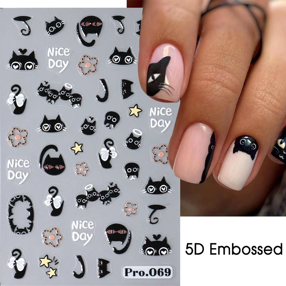 Cute Black Cat Nail Stickers for Fun Manicure Decor - Smarsty
