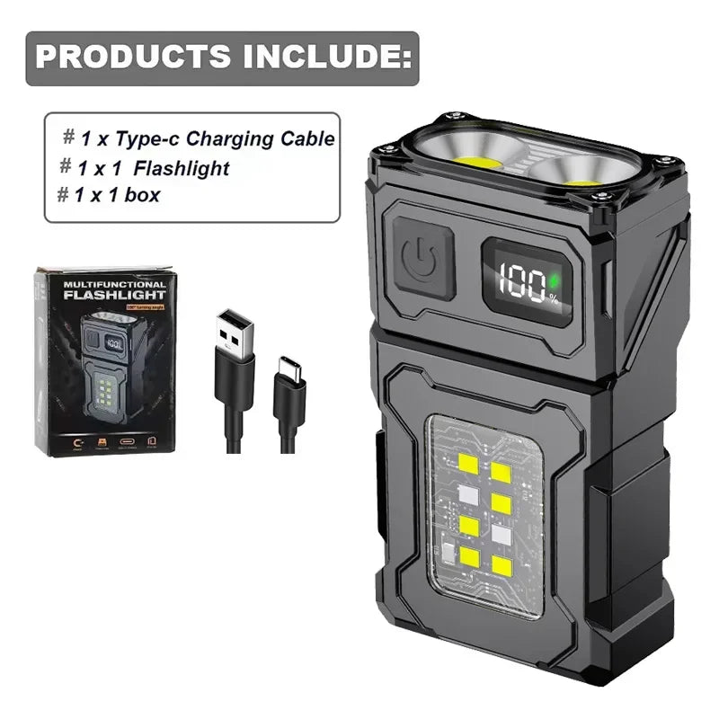 2/1Pcs Portable Flashlight Super Bright MINI USB Rechargeable LED Tail MagnetTorch with COB Emergency Light for Camping Hiking by Smarsty