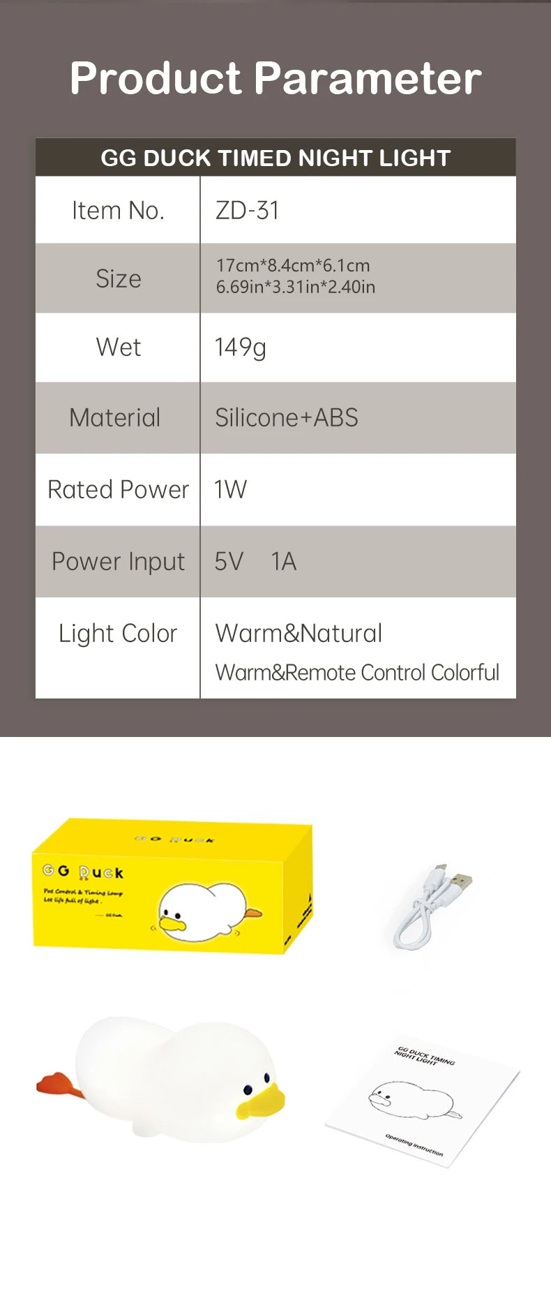 Soft Light Doudou Duck Night Light for Kids - Smarsty