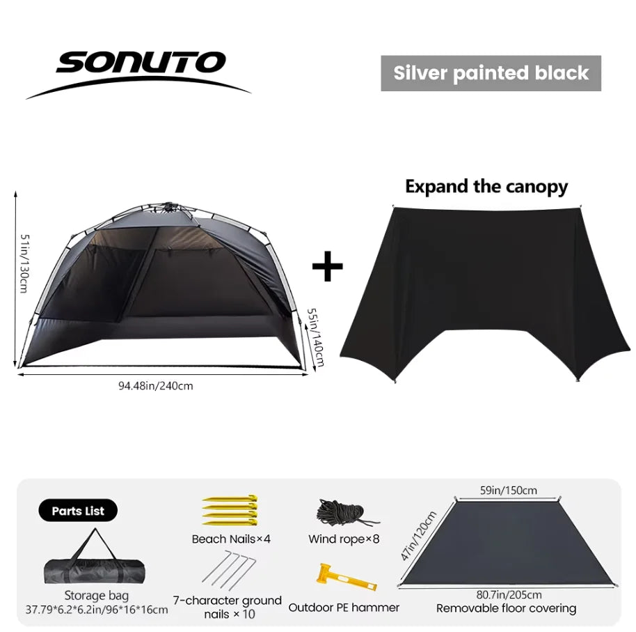 Sonuto Outdoor 3-4P One-Touch Camping Tent Quick Automatic Opening Beach Fishing Tent Family Travel Picnic Park Anti-UV Shade by Smarsty