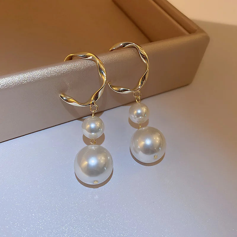 Pearl Long Earrings With Rhinestones For Wedding Fashion - Smarsty