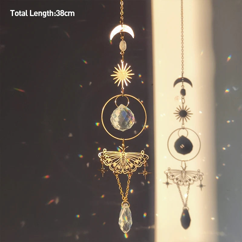 Golden Butterfly Crystal Pendant Suncatcher Wind Chimes - Smarsty