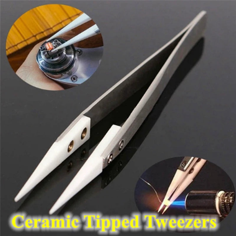 Ceramic Tipped Stainless Steel Tweezers Tips Heat Pointed Resistant Tweezer Electronic Soldering Tweezers Fine Pointed Tip - Smarsty