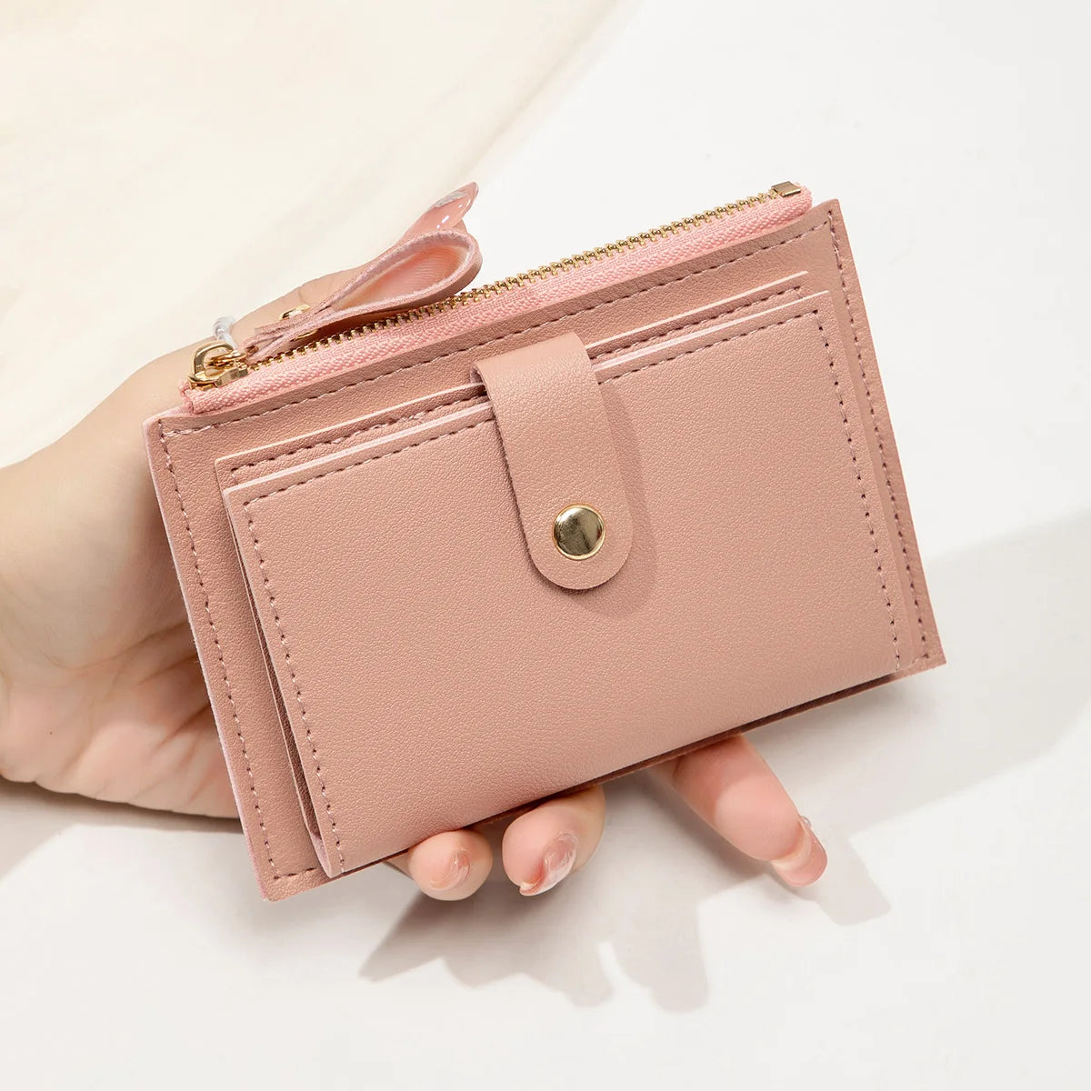 Minimalist and fashionable women's short card bag, ultra-thin mini PU leather zero wallet, women's credit card holder wallet