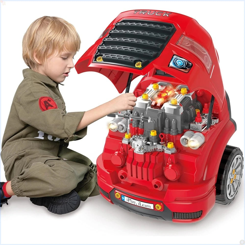 Large Truck Engine Toy, Kids Mechanic Repair Set for 3-5 Yr Toddlers, Big Car Service Station, Gifts 4 6 7 8 Year Old Boy Child