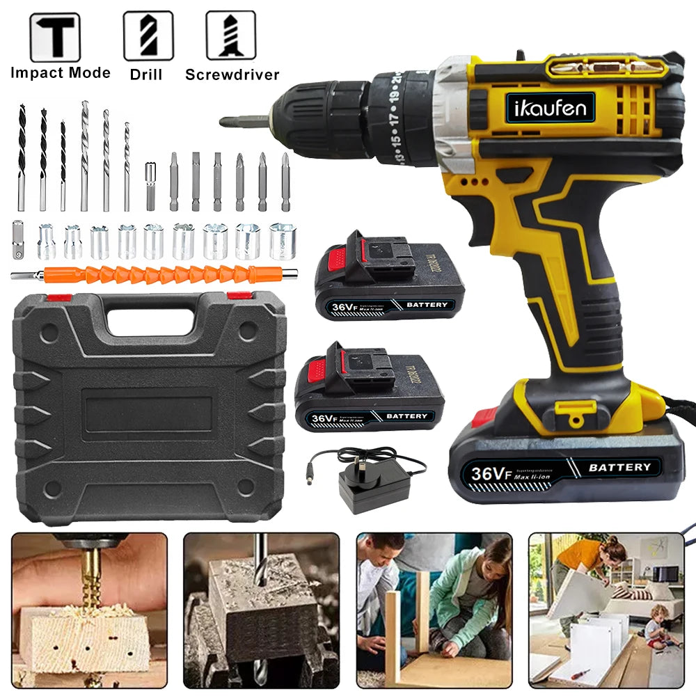 Multifunctional 21V rechargeable impact drill lithium battery cross-border flashlight gun drill electric screwdriver electric dr