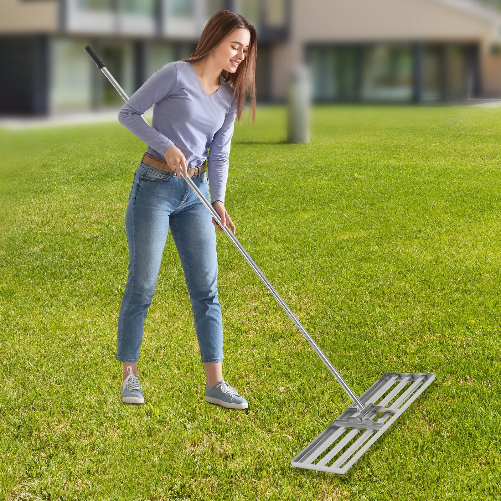 Professional Lawn Leveling Rake Soil Lawn Rake Adjustable 50-180cm Handle 180° Rotation for Perfect Turf & Green Grass