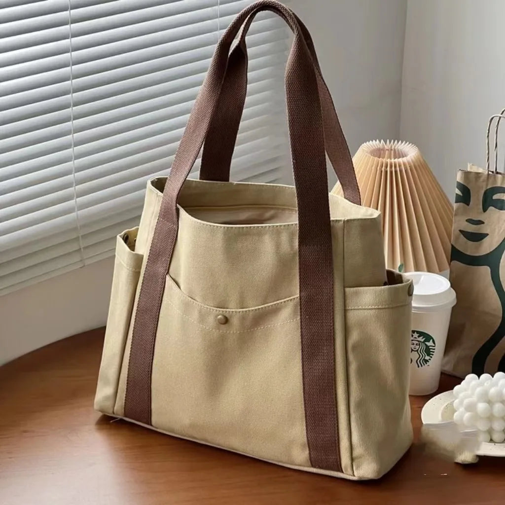 Large Capacity Canvas Tote Shoulder Bag For Work College - Smarsty