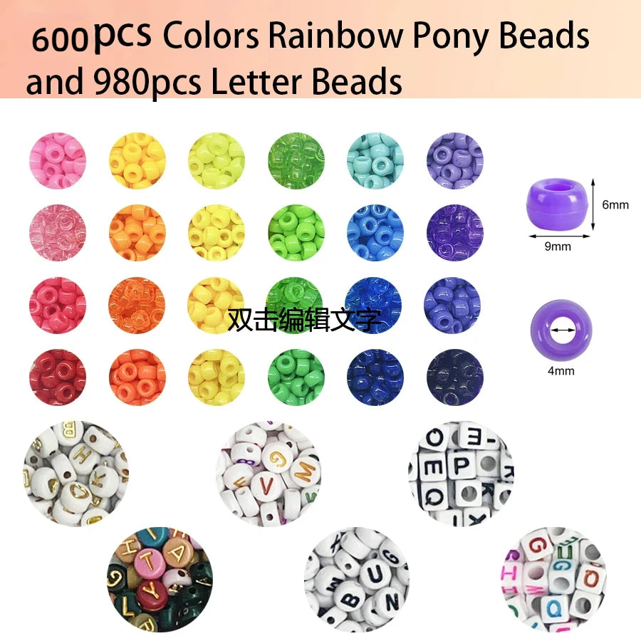 Pony Beads for Friendship Bracelet Making Kit 24 Colors Kandi Beads Set, 720pcs Plastic Rainbow Bulk and 980pcs Letter Beads wit - Smarsty
