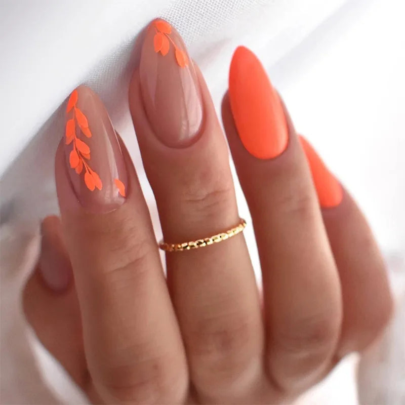 Colorful Press On Almond Nails Set with Pearl Flowers - Smarsty
