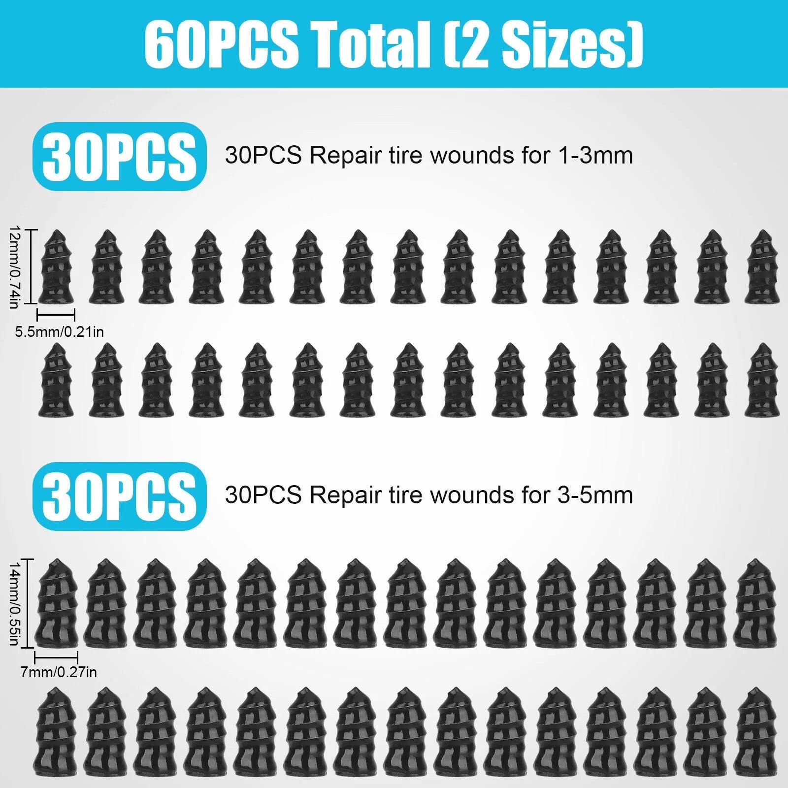 60PCS Car Vacuum Tire Repair Nail Rubber Screw Nails+ Tool Set w/Box Moto Tyre Repair Stud Patch Car Nail with screwdriver