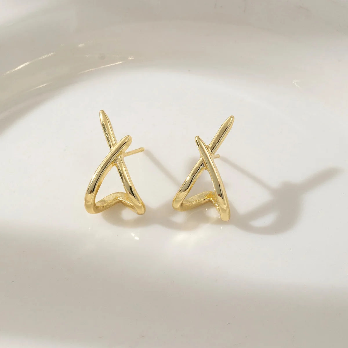 Gold Cross Stud Earrings Dainty Minimalist Lightweight - Smarsty