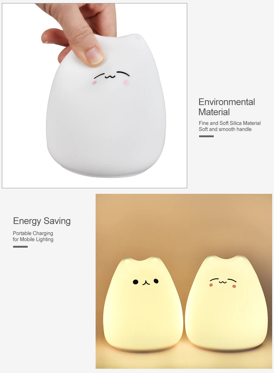 Cute Cat Night Light with Touch Sensor for Kids - Smarsty