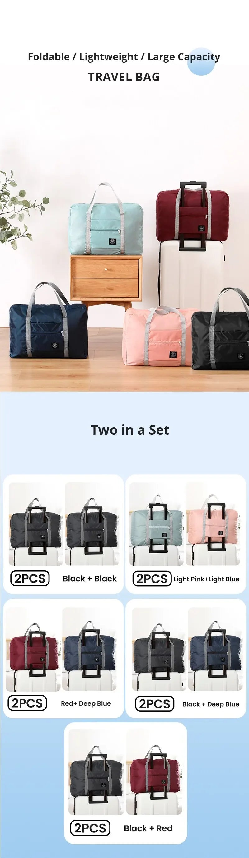 Foldable Travel Duffel Bags Two Pack For Carry On Luggage - Smarsty