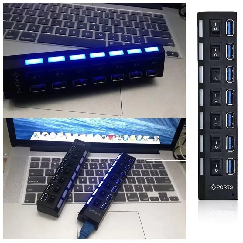 Seven Port USB 2 0 Hub With Built In Current Protection