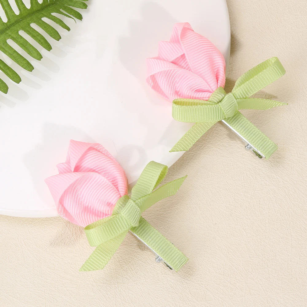 Pink Tulip Floral Hair Clips for Girls - Smarsty