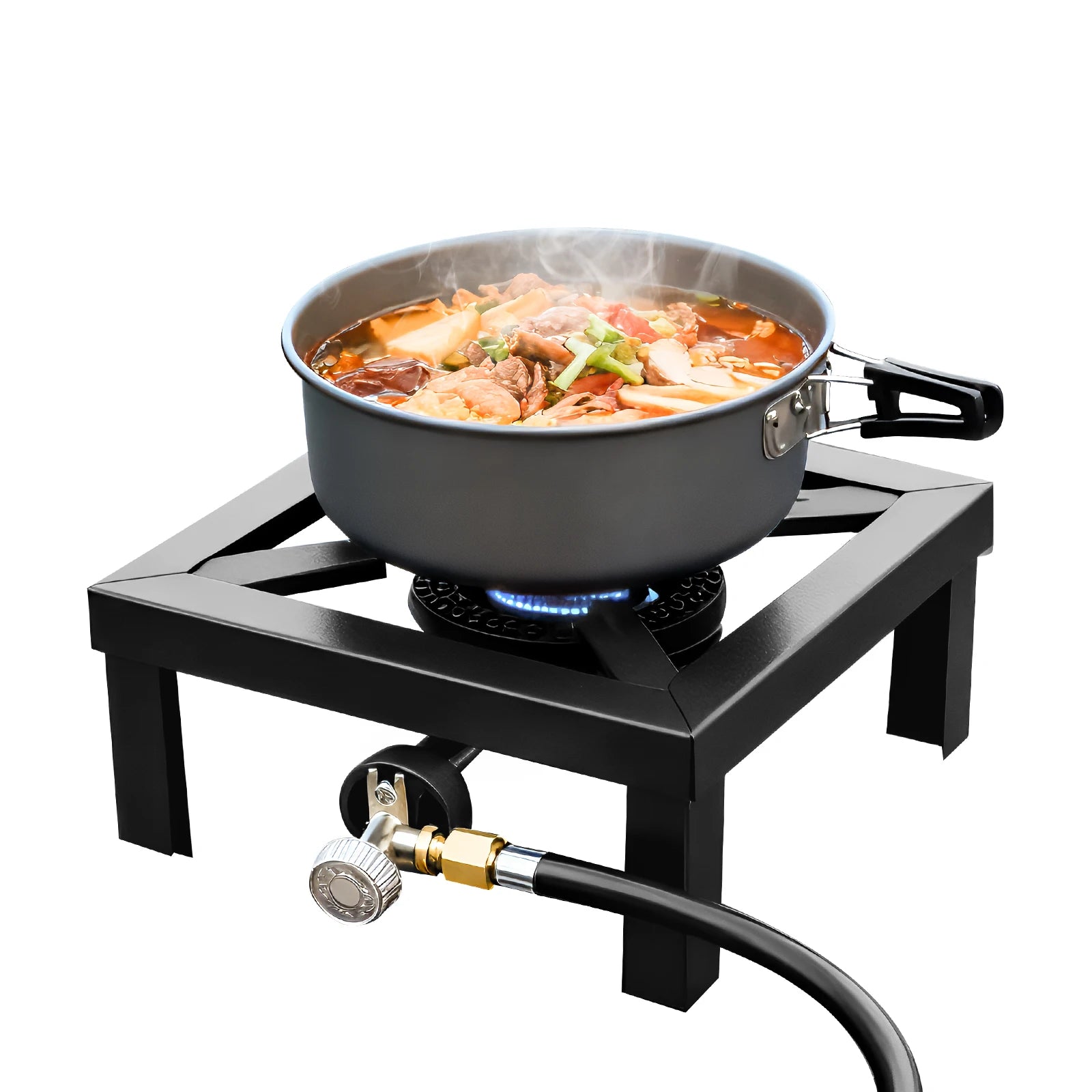 8000W Portable Double Burner Outdoor Gas Stove Propane Cooker with Adjustable 0-10Psi Regulator Hose for Patio Camping, BBQ