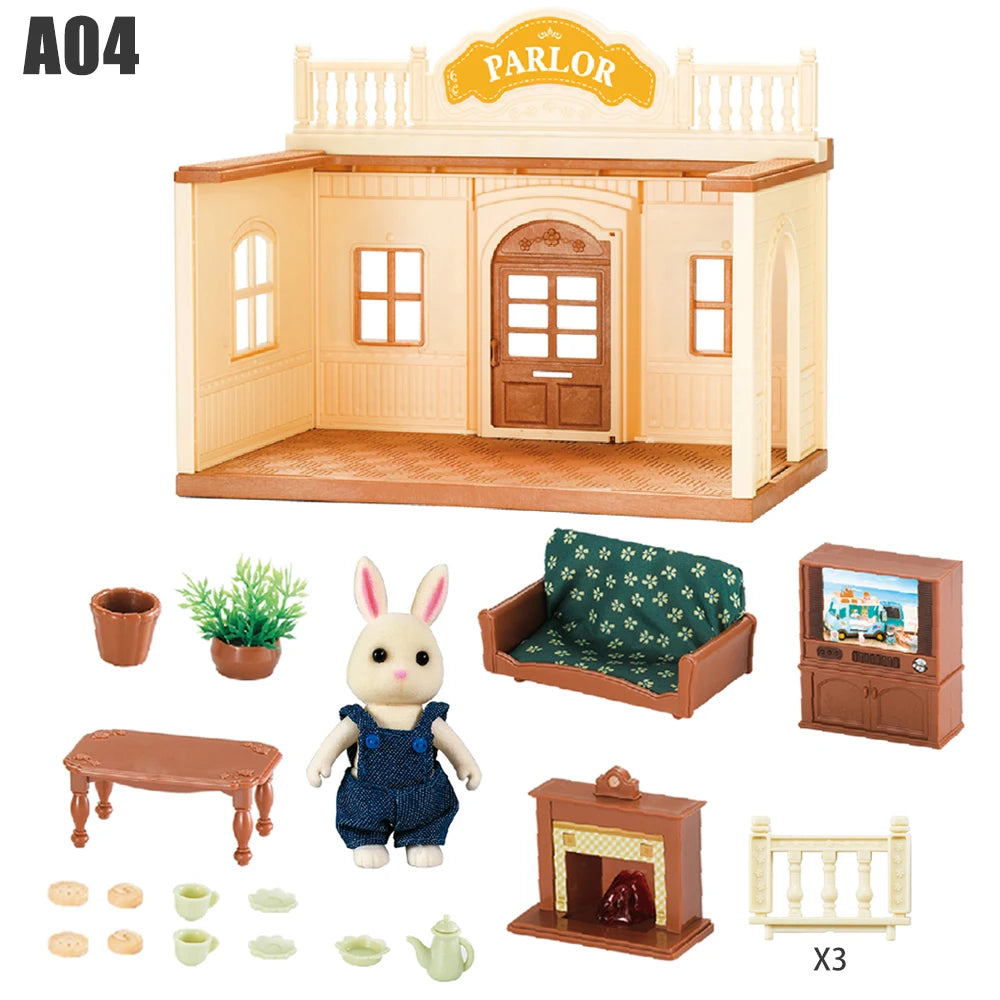 1/12 Dollhouse Furniture Family House Villa Simulate Forest Rabbit Animal Family Miniature Scene Toy Display Furniture Toy Gift by Smarsty