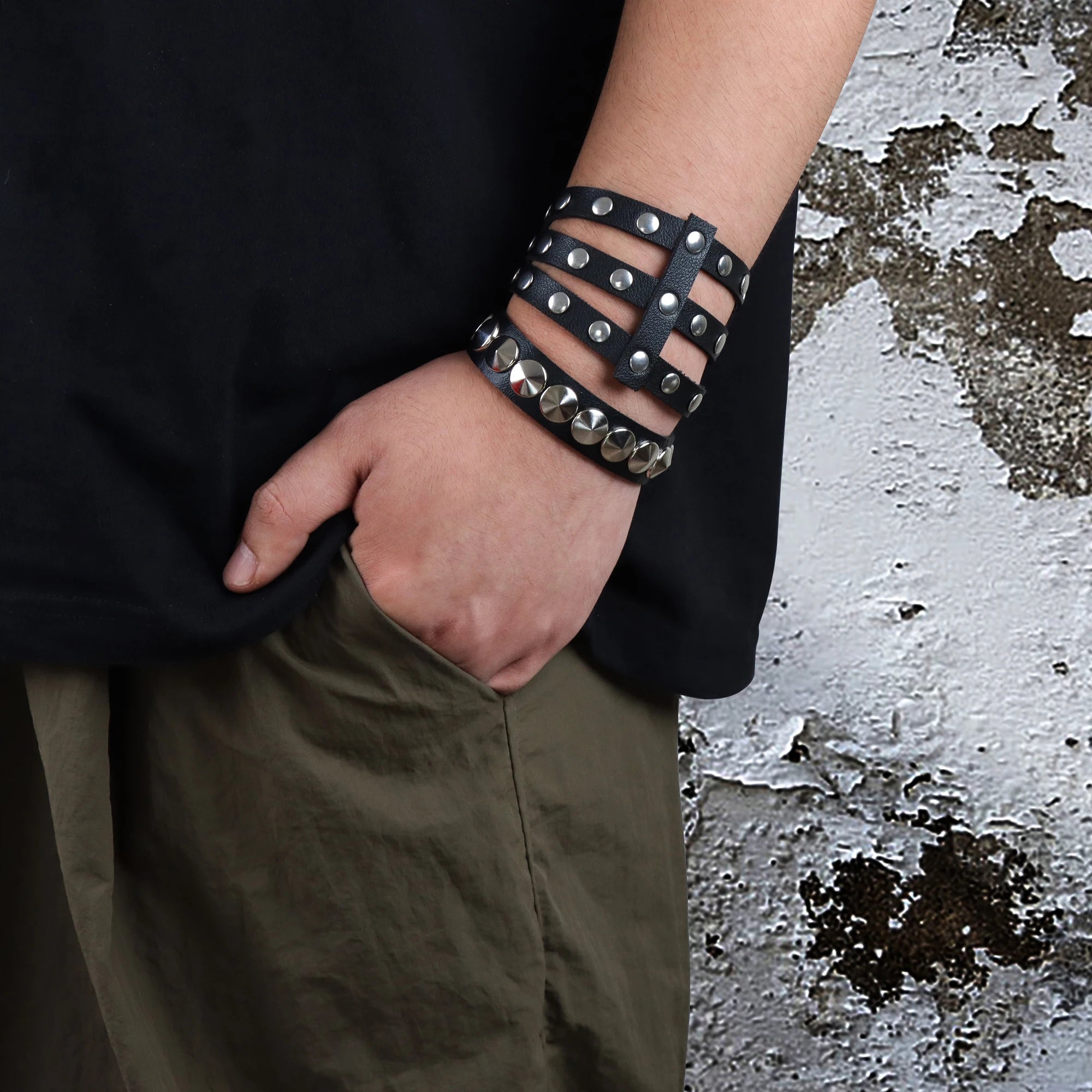 Vintage Leather Cuff Bracelet Adjustable Punk Wristband - Smarsty