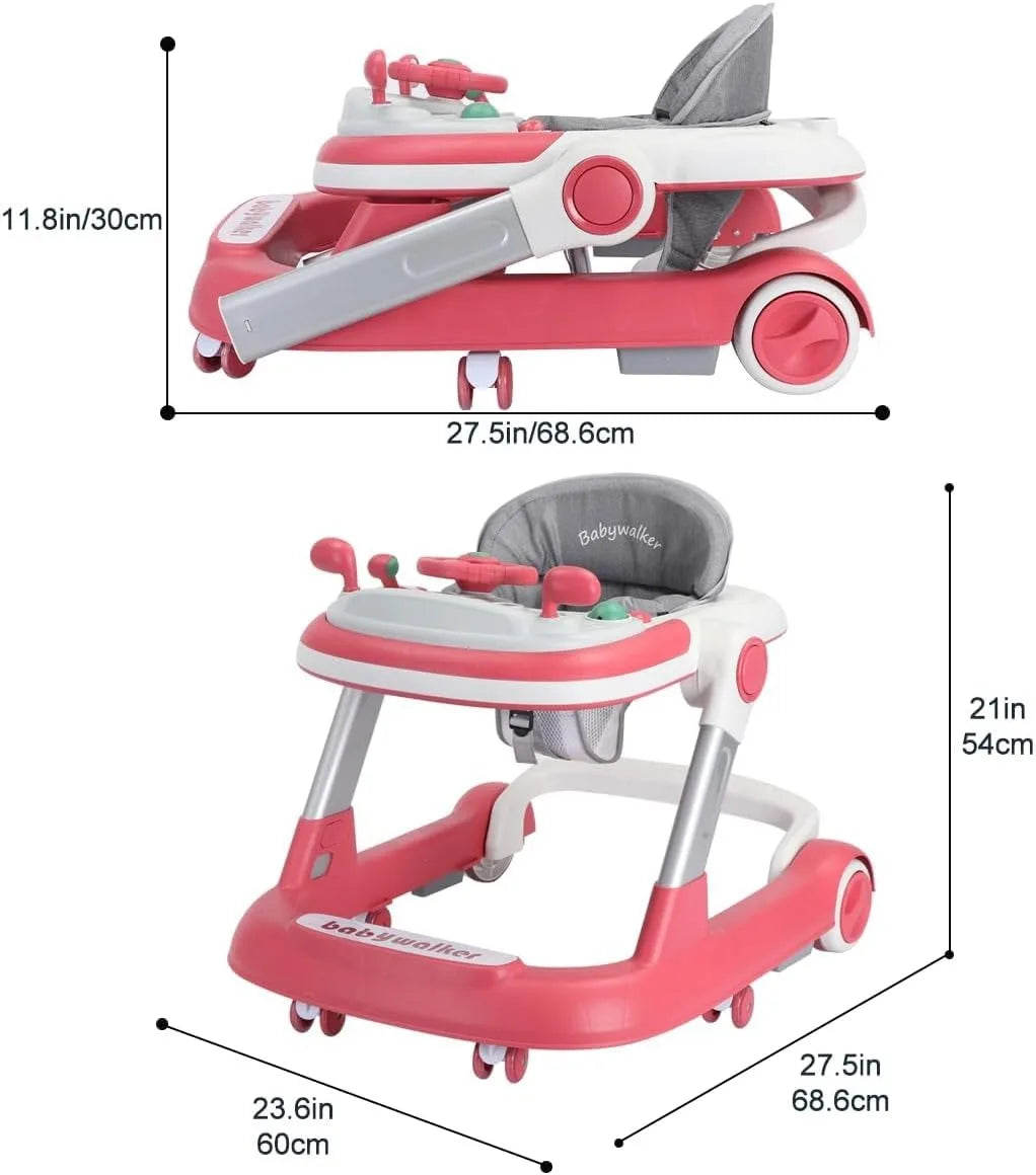 2 in 1 Baby Walker, Toddler Baby Push Walker with Removable Feeding Tray and Music Tray(Without Battery), Foldable Walker - Smarsty