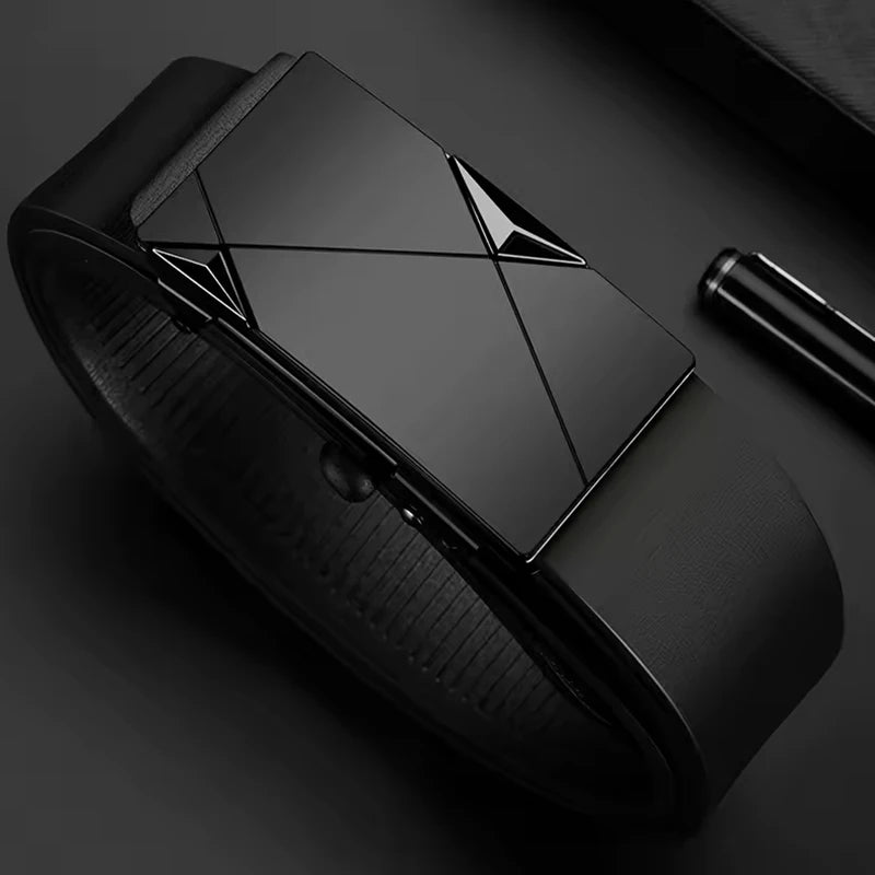 Mens Genuine Leather Automatic Buckle Ratchet Belt - Smarsty