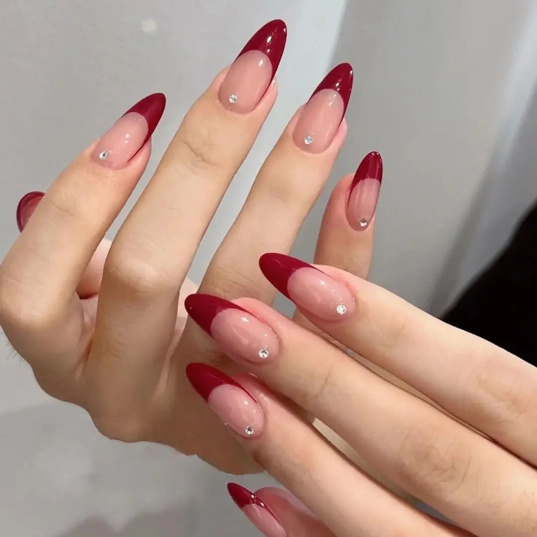 24 Piece Long Almond Press On Nails White French Tip - Smarsty
