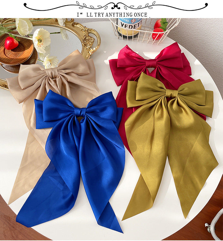 Trendy Solid Color Satin Ribbon Hair Bows for Women - Smarsty