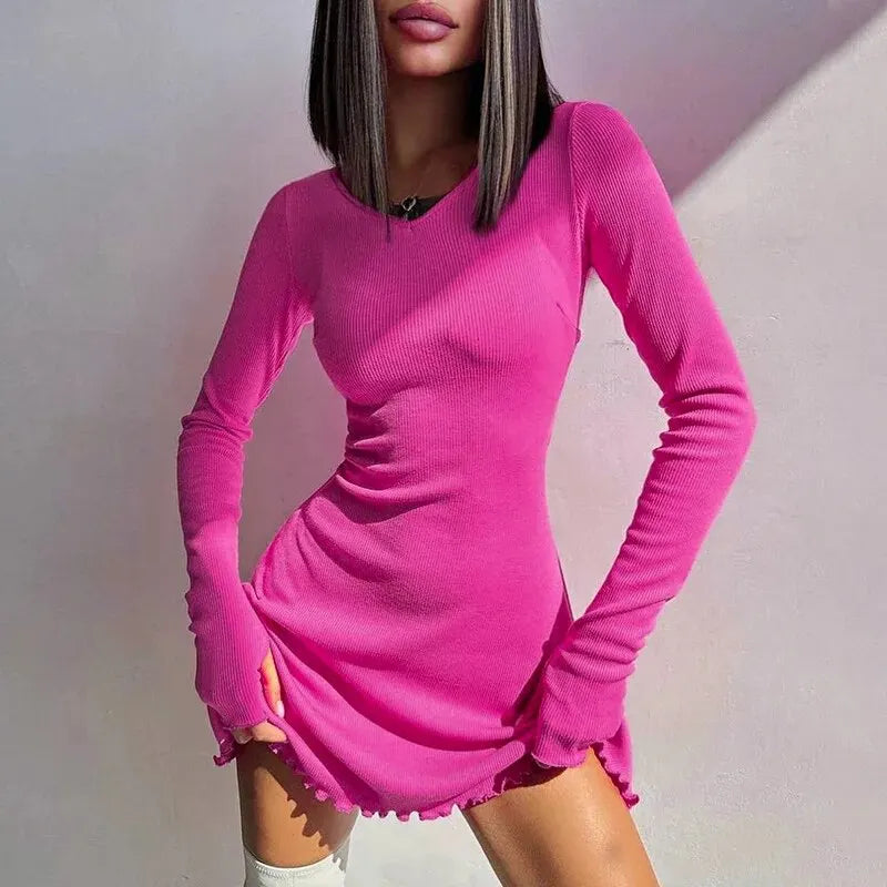 Dulzura Women 2024 Spring Autumn Fashion Long Sleeve Knitted Streetwear Bodycon Short Mini Dress Wholesale Items For Business - Smarsty