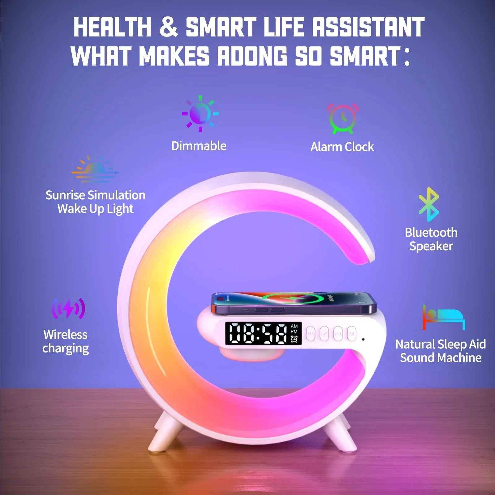 Wireless Charger Stand With Bluetooth Audio RGB Light - Smarsty