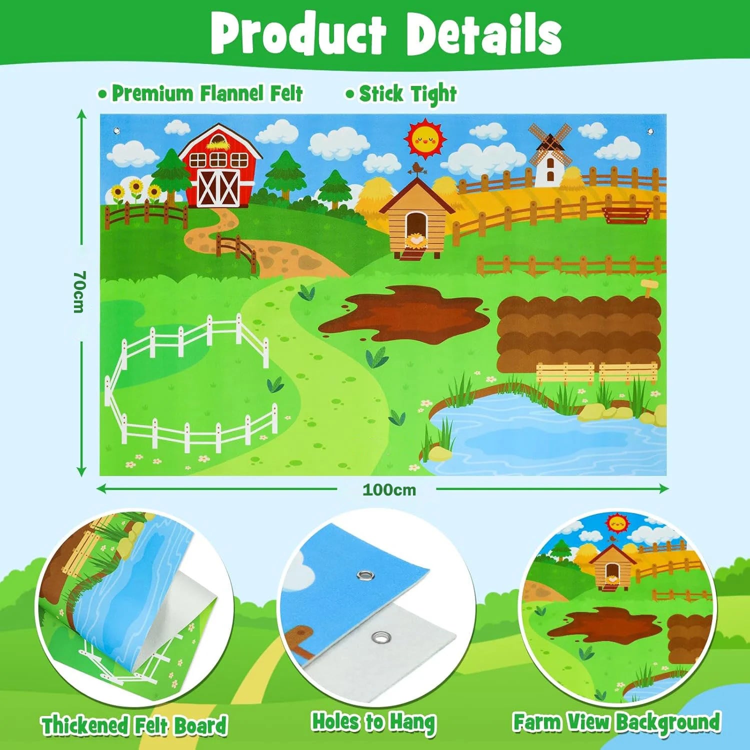 Farm Animals Felt Story Board Set Storytelling Early Learning Interactive Play Kit Wall Hanging Puzzle Toys for Toddlers Gifts - Smarsty