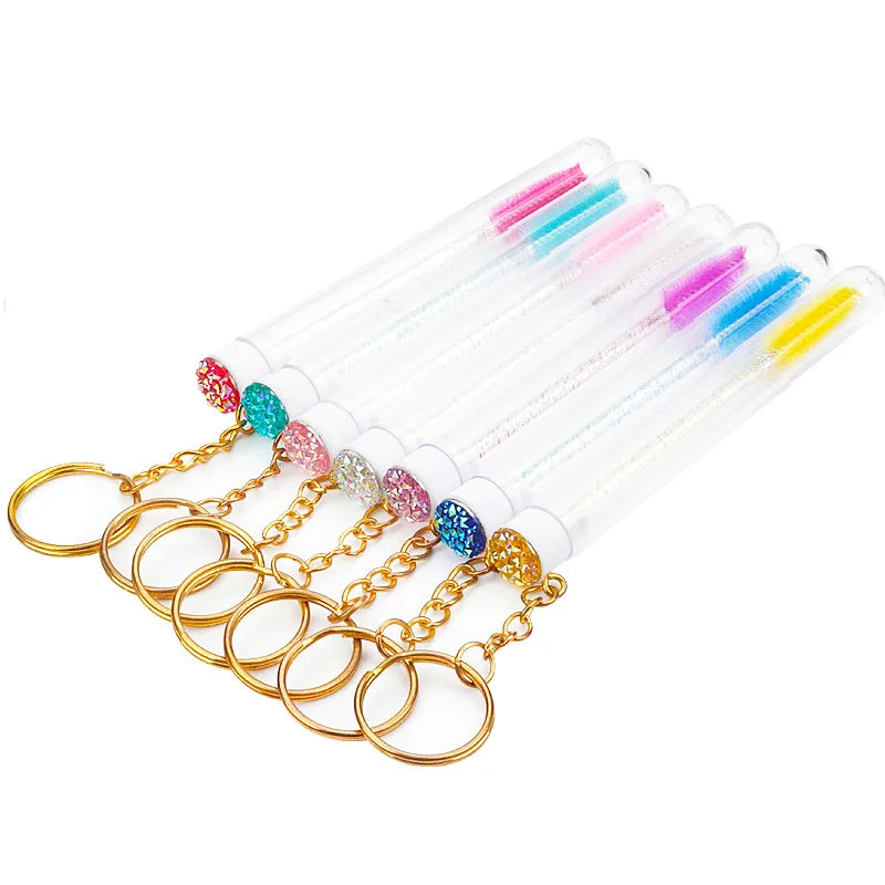 10 Pcs Tube Eyelash Brushes with Gold Keychain Convenience - Smarsty