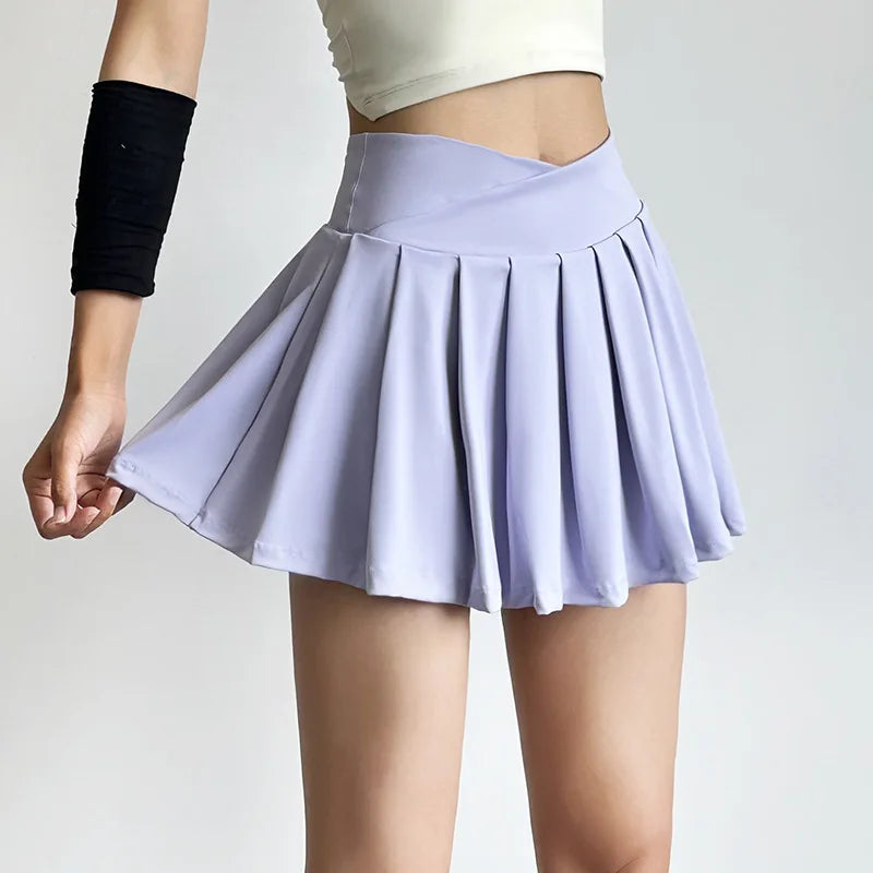 Sports short skirt women summer anti-walk yoga pants running fitness clothes quick dry breathable high waist pleated skirt - Smarsty
