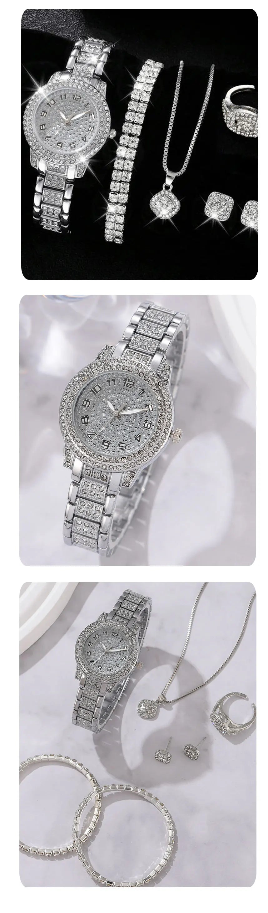 Luxury Women Alloy Watch Set with Elegant Crystals - Smarsty
