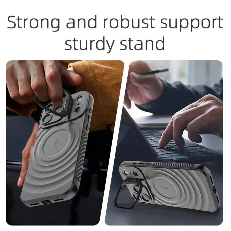 Ripple Matte Armor For Magsafe Magnetic Wireless Charge Case For iPhone 16 Plus 15 14 13 Pro Max Camera Fold Stand Protect Cover
