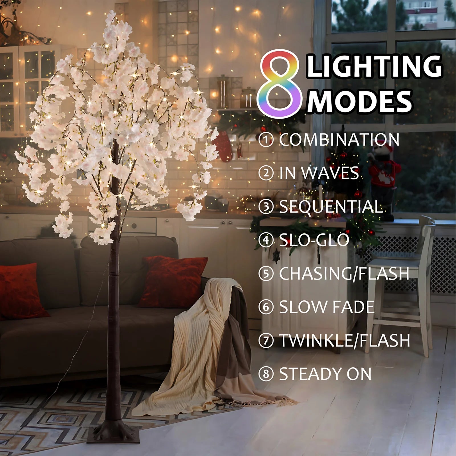 Cherry Blossom Tree Light, 6ft Lighted Trees for Decoration Inside, 450 LED Lights Cherry Blossom Tree Artificial Warm Light