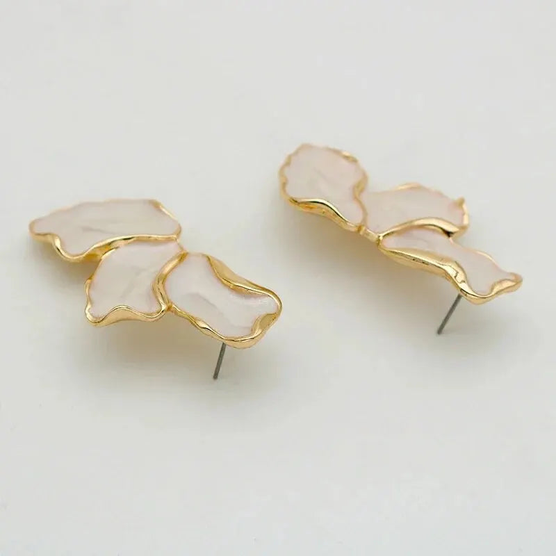 Gold Plated Flower Stud Earrings Statement Heavy Design - Smarsty