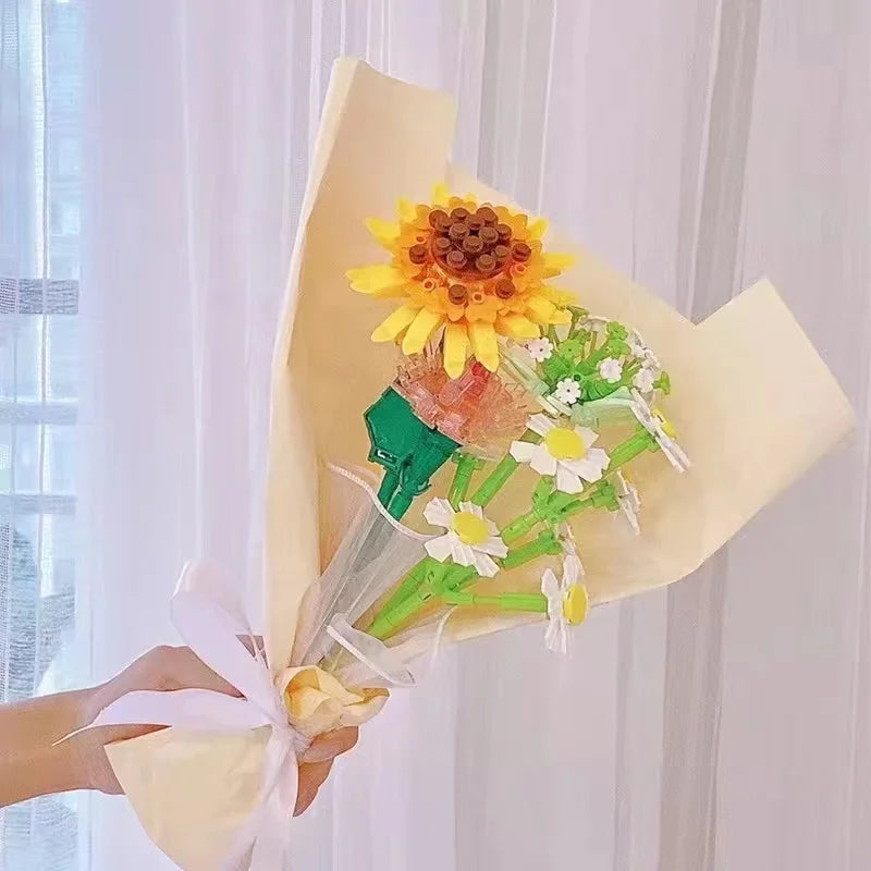 13 Styles Pretty Flower Building Blocks Rose Valentine's Lavender Peach Lily Of The Valley Tulip Bricks DIY Home Ornaments by Smarsty