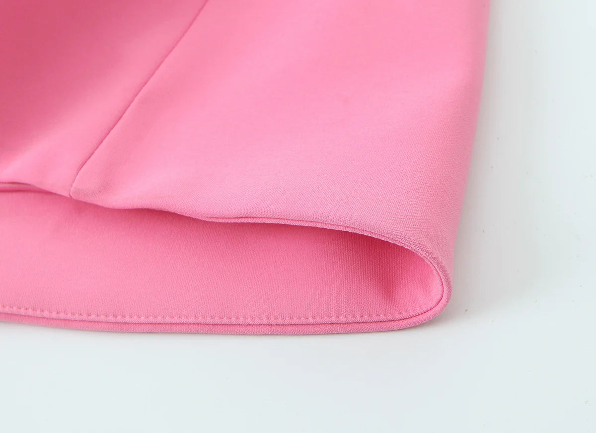TFMLN Elegant Ladies Pink Spaghetti Strap Dress 2025 Summer New Simple Style Women Slim Short Dress Party Fashion A-Line Dress - Smarsty