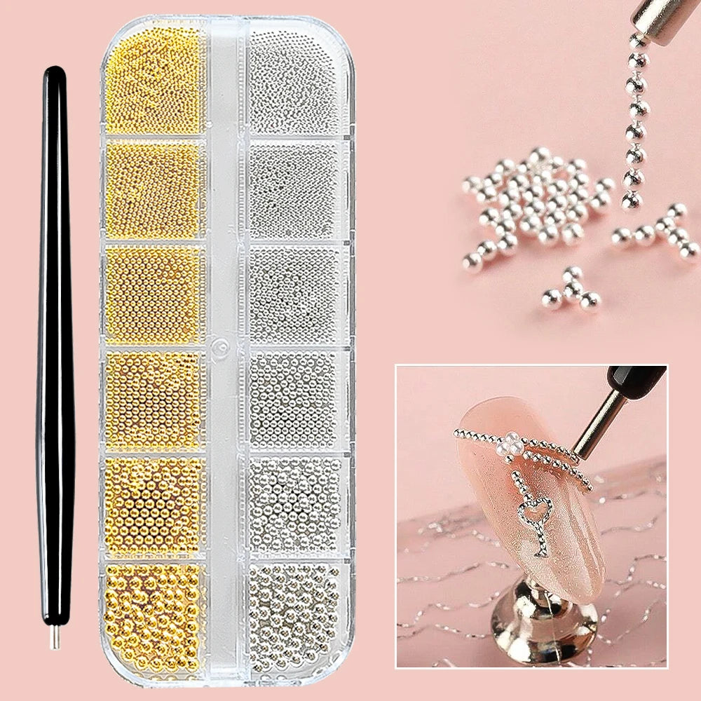 Mini Caviar Beads Nail Art Set with Magnetic Pen - Smarsty