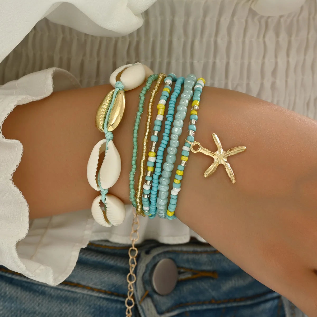 Summer Women's Bohemian Shell Bracelet Set with Starfish - Smarsty