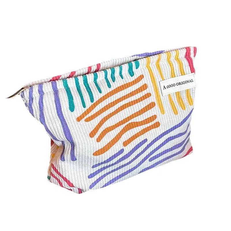 Colorful Stripes Corduroy Cosmetic Bag Portable Travel Toiletry Bag Skincare Sundries Aesthetic Makeup Storage Bag-zmt - Smarsty