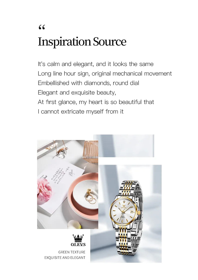 OLEVS Ladies Automatic Wristwatch Waterproof Stainless Steel - Smarsty