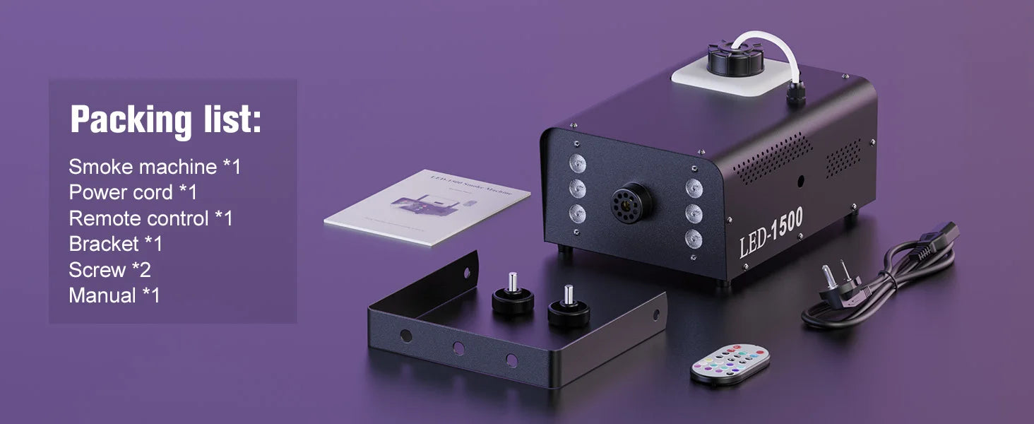 U'King 1500W Smoke Machine RGB 6 LED Fog Machine with Remote Control for DJ Disco Party Christmas Stage Effect Fogger Machine