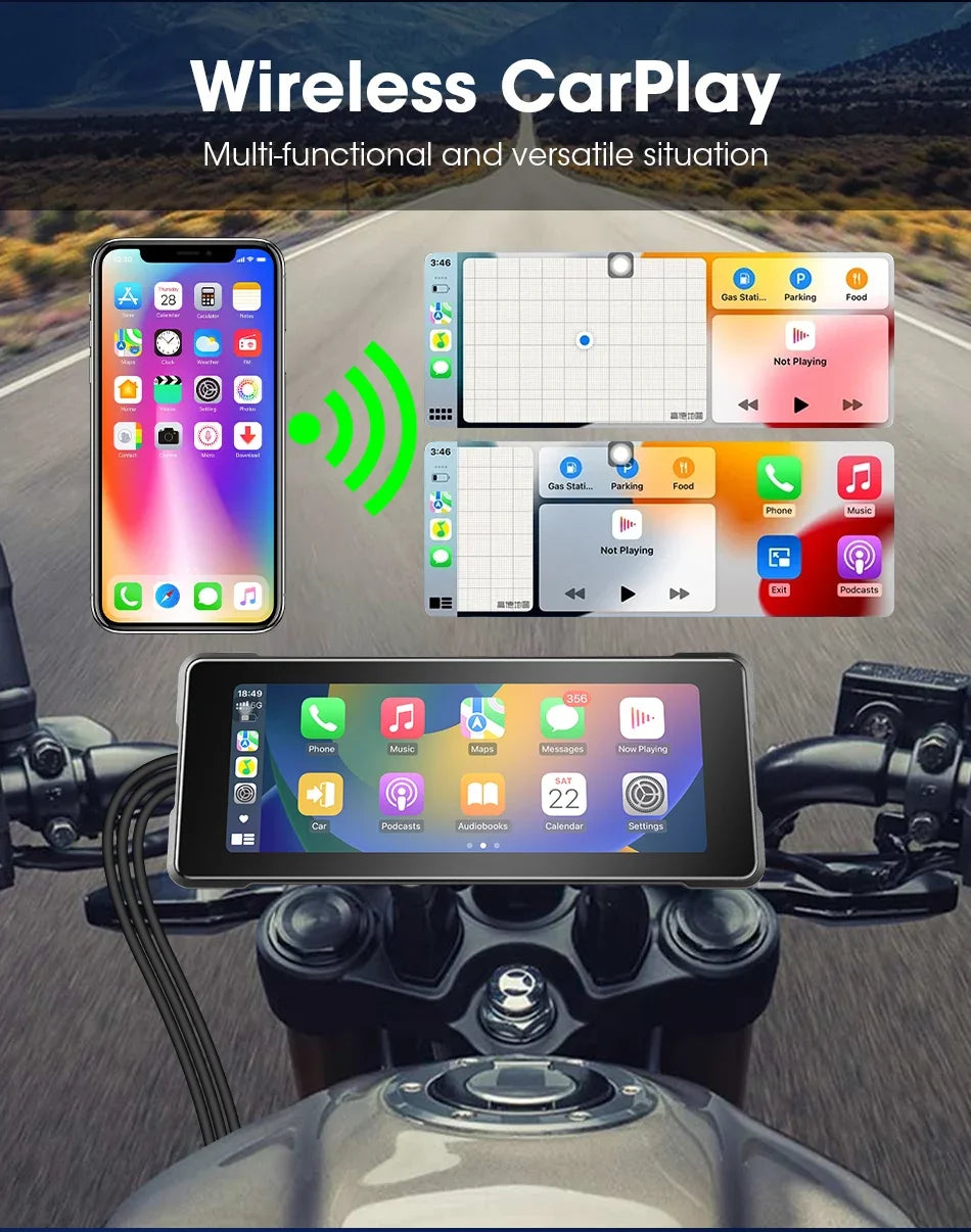 7 Inch Motorcycle GPS Navigation With Wireless CarPlay IP67 - Smarsty