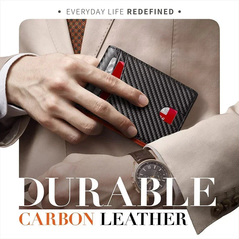 Rfid Carbon Fiber Luxury Men Wallets Money Bag Slim Thin Man Card Holder Wallet for Men Small Short Purse Male Vallet Billfold - Smarsty