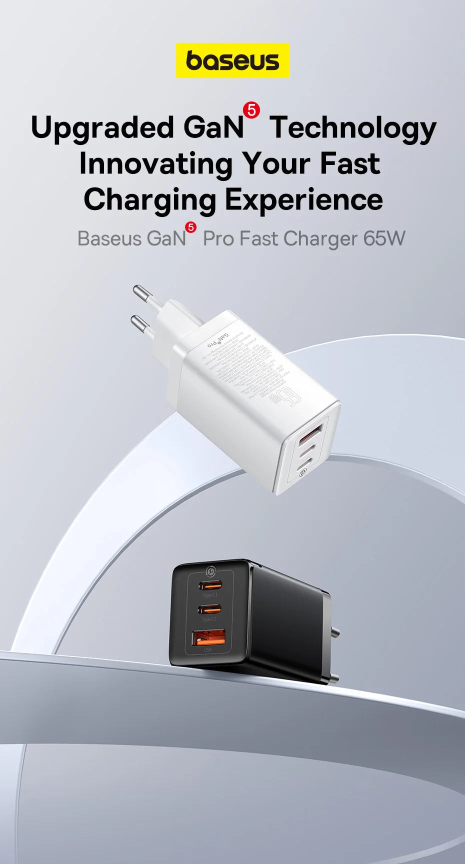 65W GaN USB C Charger Dual Ports Fast Charge Travel - Smarsty